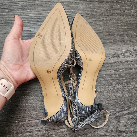 INC international concepts Lenii Silver Rhinestone strappy heels size 8.5 - Picture 3 of 5